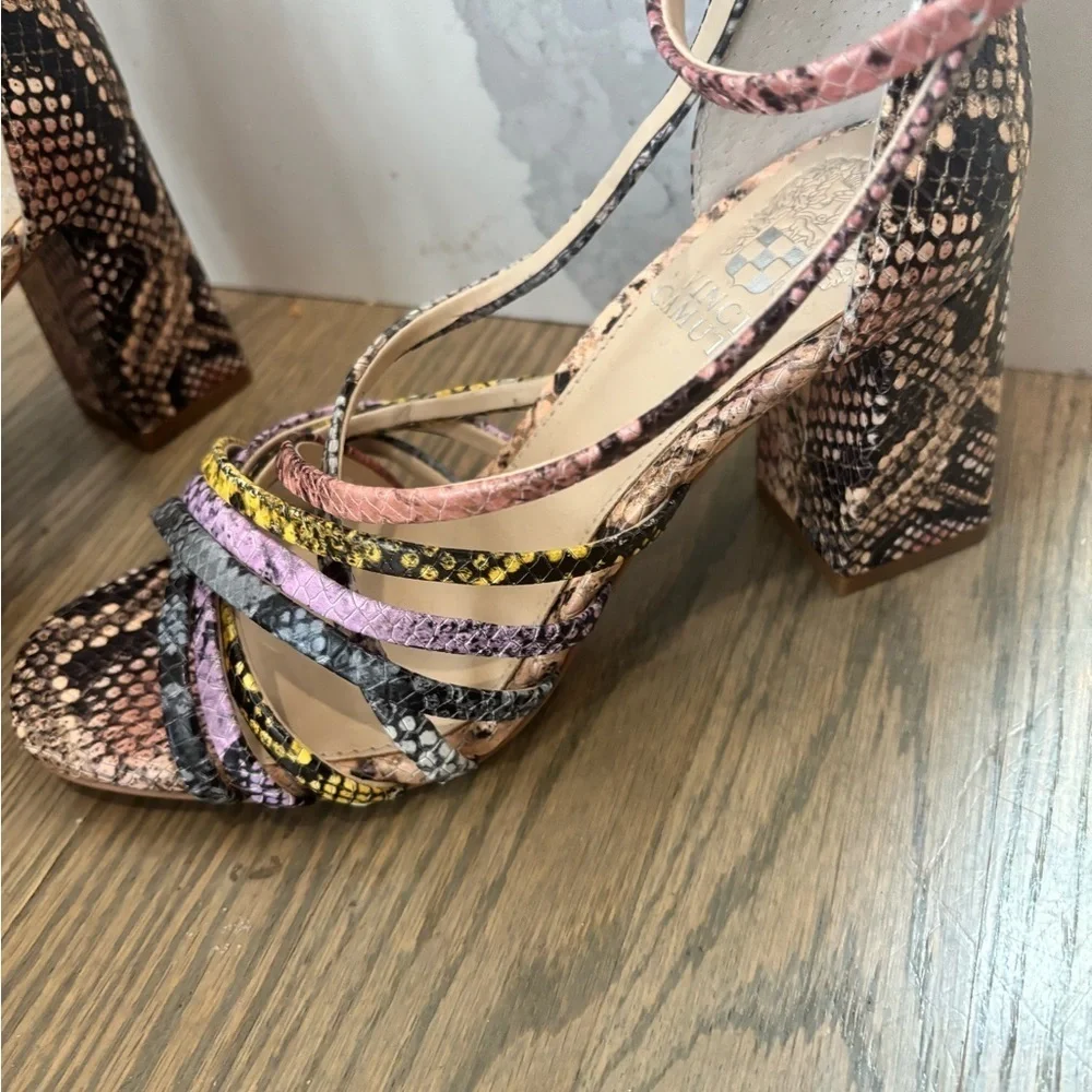Vince Camuto Winvey Multi-Color Ankle Strap Block Heel size 6